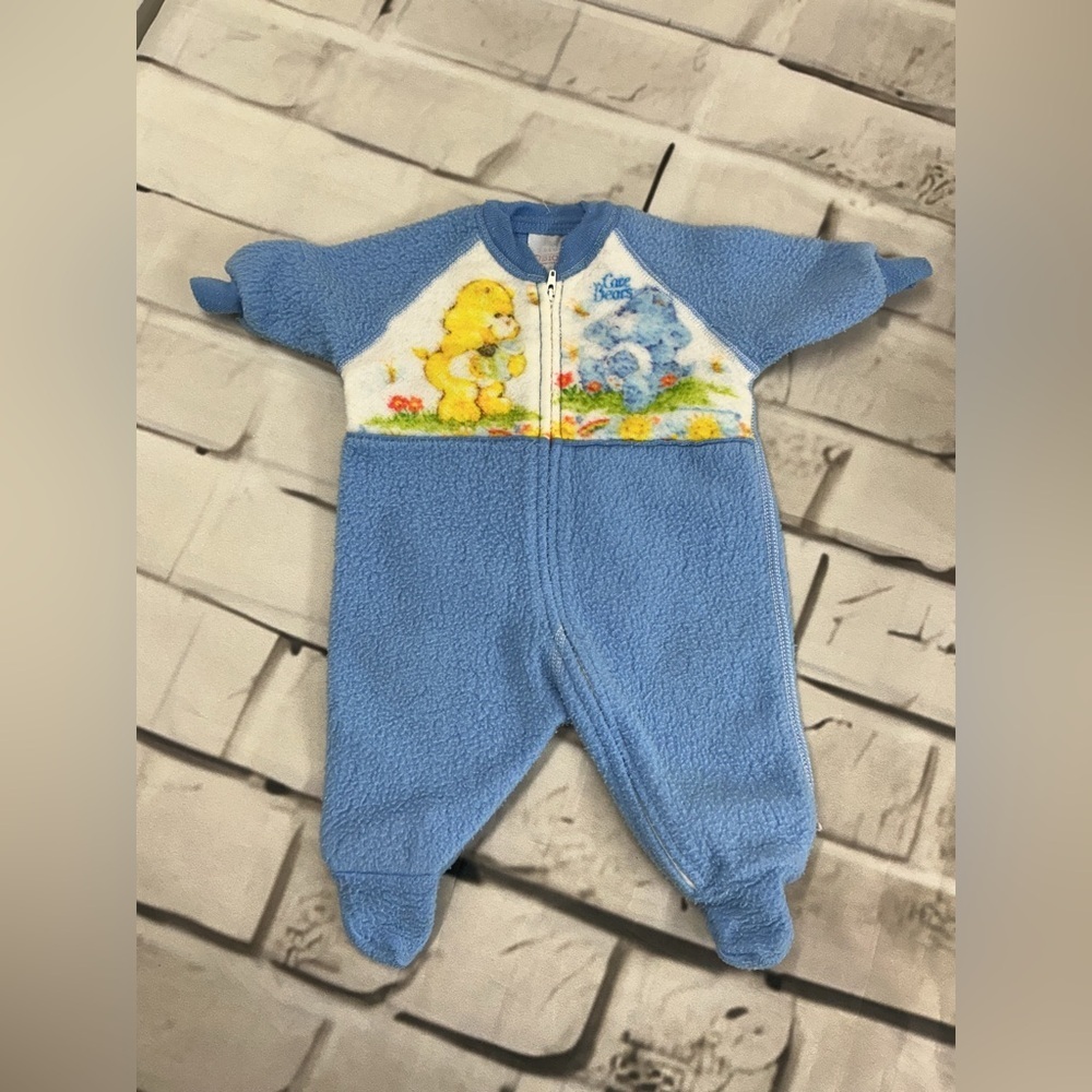 rare vintage  Blue Fleece Footie with Care Bears